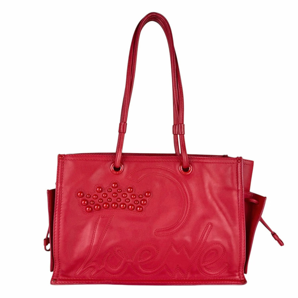 Loewe Shoulder Bag Shopper Tote Leather Red